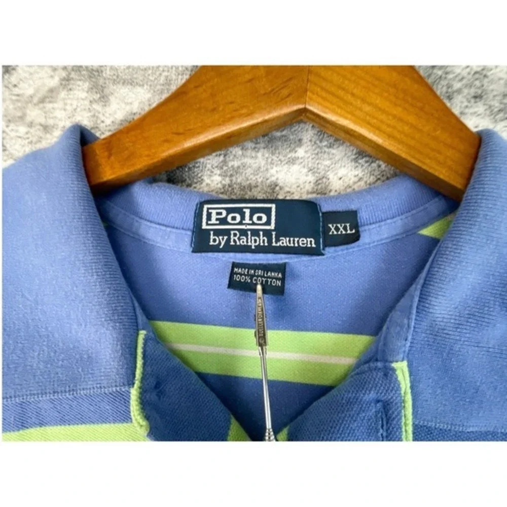 Polo Ralph Lauren Men's Striped Polo‎ Shirt Blue Green XXL Classic Fit Embroider